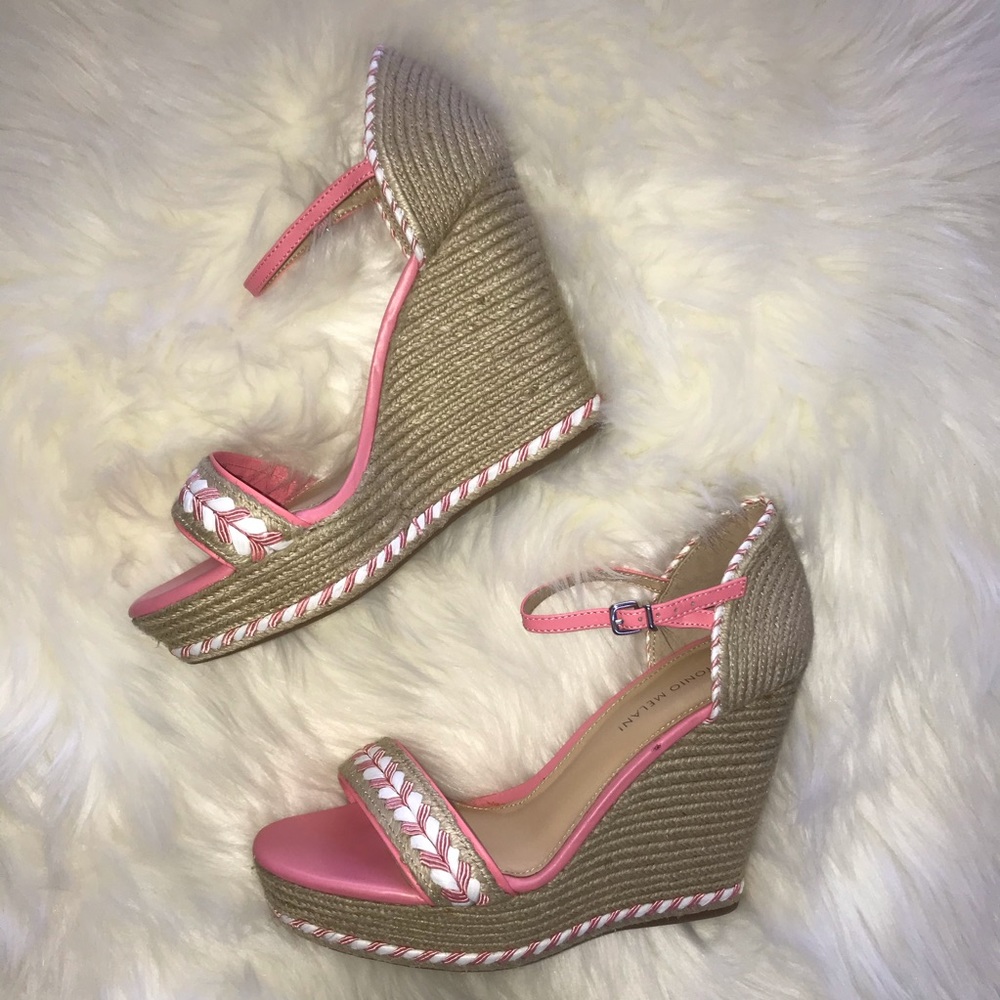 ANTONIO MELANI Pink and White Braided Espadrille Wedges - Picture 2 of 5